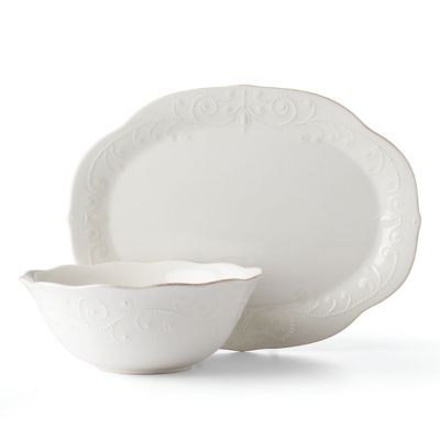 Lenox French Perle 2-Piece Platter And Bowl Serveware Set In White