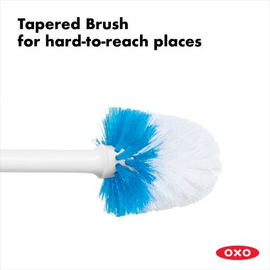 OXO Good Grips&reg; 2-Piece Compact Toilet Brush and Canister Set in White/Blue. View a larger version of this product image.