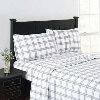 The Seasons Collection Heavyweight Flannel Full Sheet Set Simple Blue Holly 