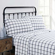 Truly Soft&reg; Bristol Plaid Flannel 4-Piece Queen Sheet Set in White and Black