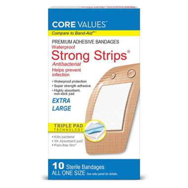 Harmon&reg; Face Values&reg; 10-Count Extra Large Waterproof Strong-Strips Adhesive Bandage. View a larger version of this product image.