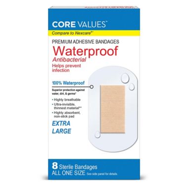 Harmon&reg; Face Values&reg; 8-Count Extra Large Waterproof Antibacterial Knee & Elbow Bandage. View a larger version of this product image.