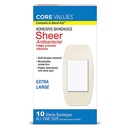 Alternate image 1 for Harmon® Face Values™ 10-Count Sheer XL Strip Adhesive Bandages