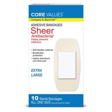 Harmon&reg; Face Values&trade; 10-Count Sheer XL Strip Adhesive Bandages. View a larger version of this product image.