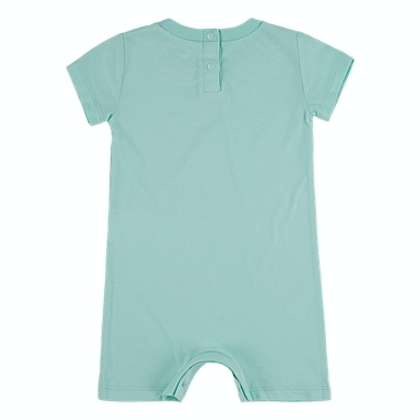 Nike&reg; Size 12M Swoosh Romper in Green. View a larger version of this product image.