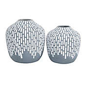 Ridge Road Decor 2-Piece Modern Ceramic Vase Set in Grey