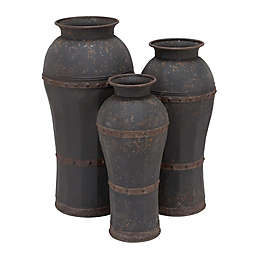 Ridge Road Décor Rustic Metal Floor Vases in Brown (Set of 3)