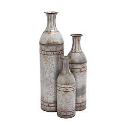 Ridge Road Décor Farmhouse Metal Floor Vases in Grey (Set of 3)