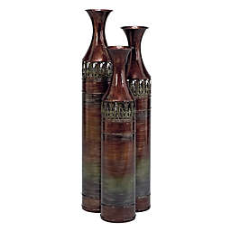 Ridge Road Decor 3-Piece Metal Traditional Vase Set in Brown