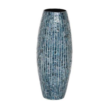 Ridge Road D&eacute;cor Wood Coastal Urn Vase in Blue. View a larger version of this product image.