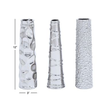 Ridge Road D&eacute;cor 3-Piece Glam Ceramic Vase Set in Silver. View a larger version of this product image.