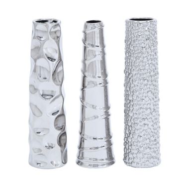 Ridge Road D&eacute;cor 3-Piece Glam Ceramic Vase Set in Silver. View a larger version of this product image.