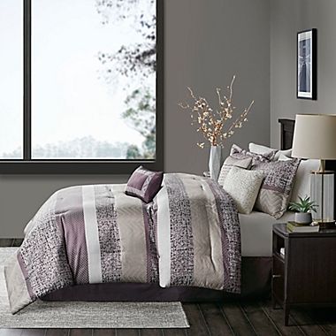 Madison Park&reg; Rhapsody Woven Jacquard 7-Piece Queen Comforter Set in Purple. View a larger version of this product image.