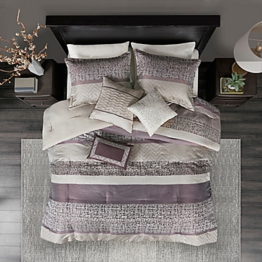 Madison Park&reg; Rhapsody Woven Jacquard 7-Piece Queen Comforter Set in Purple. View a larger version of this product image.
