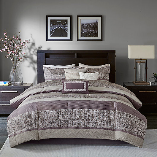 Alternate image 1 for Madison Park® Rhapsody Woven Jacquard 7-Piece Queen Comforter Set in Purple