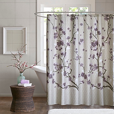 New Butterfly Floral Fabric Shower Curtain Liner Set Purple Green Beige 