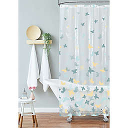 Laura Ashley 70-Incch x 72-Inch Scattered Butterflies PEVA Shower Curtain in Blue/Yellow