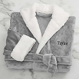Classic Comfort Personalized Sherpa Hooded Fleece Robe in Grey