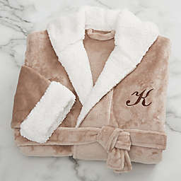 Classic Comfort Personalized Sherpa Hooded Fleece Robe in Taupe
