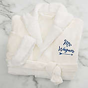 Mr. Embroidered Sherpa Hooded Fleece Robe in Ivory