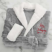 Mr. Embroidered Sherpa Hooded Fleece Robe