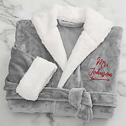 Mr. Embroidered Sherpa Hooded Fleece Robe