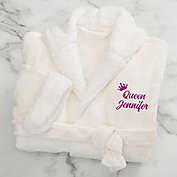 King or Queen Personalized Sherpa Hooded Fleece Robe in Ivory