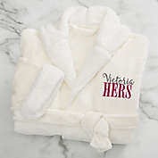 His or Hers Embroidered Sherpa Hooded Fleece Robe in Ivory