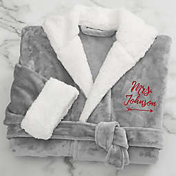 Mrs. Embroidered Luxury Hooded Fleece Robe in Grey