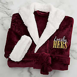 His or Hers Embroidered Sherpa Hooded Fleece Robe in Maroon
