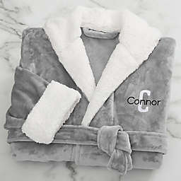 Playful Name Personalized Sherpa Hooded Fleece Robe in Grey