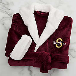 Playful Name Personalized Sherpa Hooded Fleece Robe in Maroon