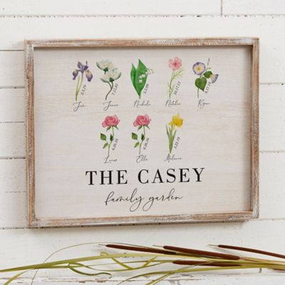 Family Birth Month Flowers 14-Inch x 18-Inch Whitewashed Frame Wall Art