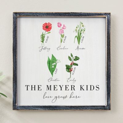 Family Birth Month Flowers 12-Inch x 12-Inch Blackwashed Frame Wall Art