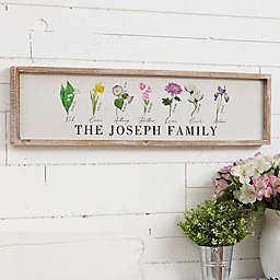 Family Birth Month Flowers 30-Inch x 8-Inch Whitewashed Frame Wall Art
