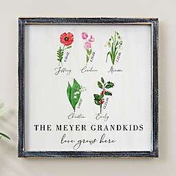 Grandma's Birth Month Flowers 12-Inch x 12-Inch Blackwashed Frame Wall Art