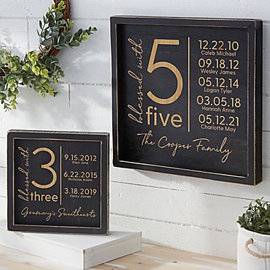 Blessed With Personalized Distressed  8-Inch x 8-Inch Black Wood Wall Art. View a larger version of this product image.