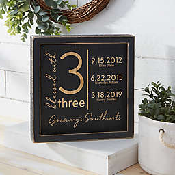 Blessed With Personalized Distressed  8-Inch x 8-Inch Black Wood Wall Art