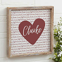 Family Heart Personalized 12-Inch x 12-Inch Barnwood Framed Wall Art in Whitewashed