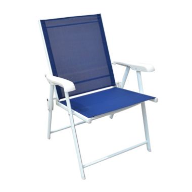Simply Essential&trade; NeverRust&reg; Outdoor Folding Chair in Blue/White. View a larger version of this product image.