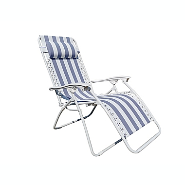 Simply Essential&trade; Cabana Stripe Outdoor Folding Zero Gravity Lounger Chair in Navy/White. View a larger version of this product image.