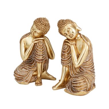 Ridge Road Decor 2-Piece Traditional Buddha Sculpture Set in Gold. View a larger version of this product image.