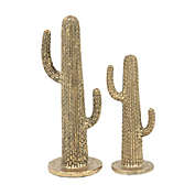 Ridge Road Decor 2-Piece Polystone Eclectic Cactus Sculpture Set in Gold