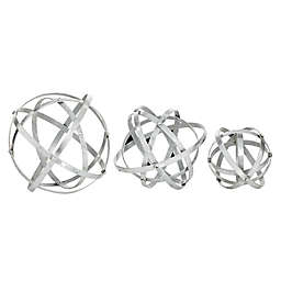 Ridge Road Décor Metal Modern Orbs Ball Sculptures in Silver (Set of 3)