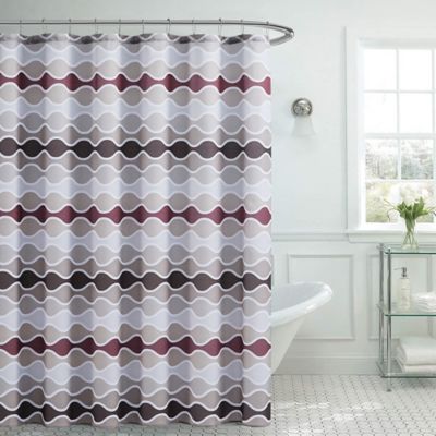 Red Umbrella on French Gray Street Bathroom Fabric Shower Curtain & 12 Hooks 71" 