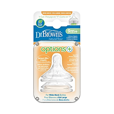 Dr. Brown&#39;s&reg; Options+&trade; 2-Pack Y-Cut Wide-Neck Silicone Nipples in Clear. View a larger version of this product image.