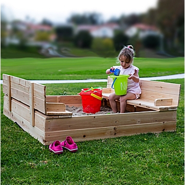 Be Mindful Extra Large Wood Sandbox with Cover in Natural. View a larger version of this product image.