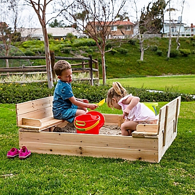 Be Mindful Extra Large Wood Sandbox with Cover in Natural. View a larger version of this product image.