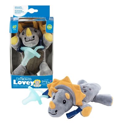 Dr. Brown&#39;s&reg; Triceratops Lovey Pacificer and Teether Holder in Grey