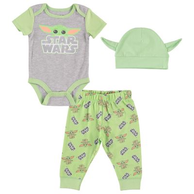 Star Wars&reg; 3-Piece Baby Yoda Bodysuit, Pant, and Hat Set in Green/Multi